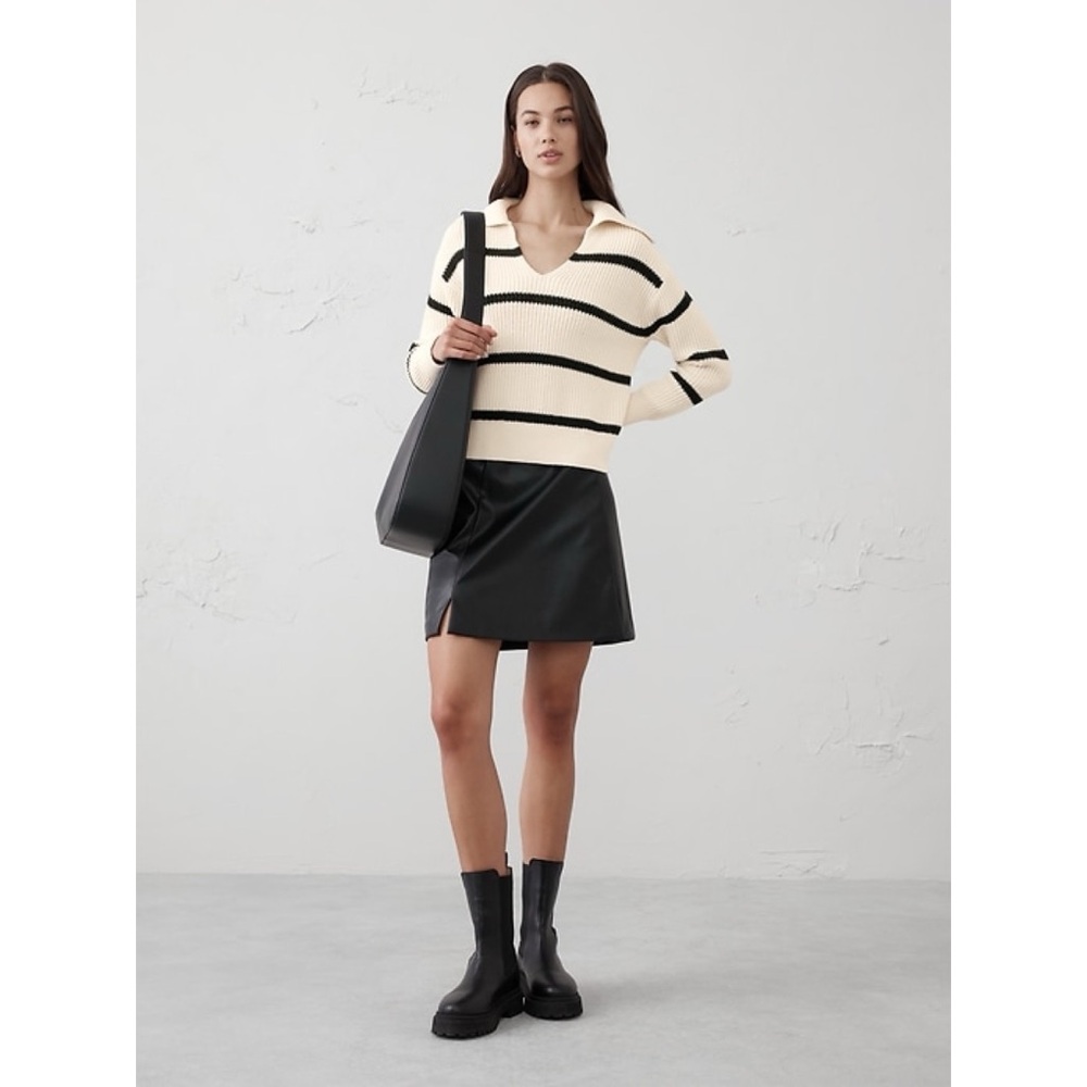 Banana Republic Factory Johnny Collar Sweater Ribbed Stripes Sz L